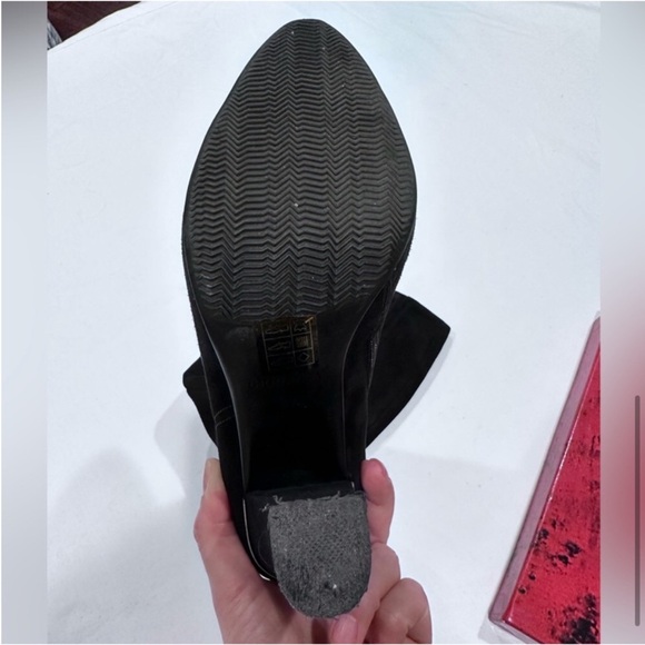 Geronea Black Suede Tall Boots Gold Hardware V-Detail Size 37 - Picture 7 of 9